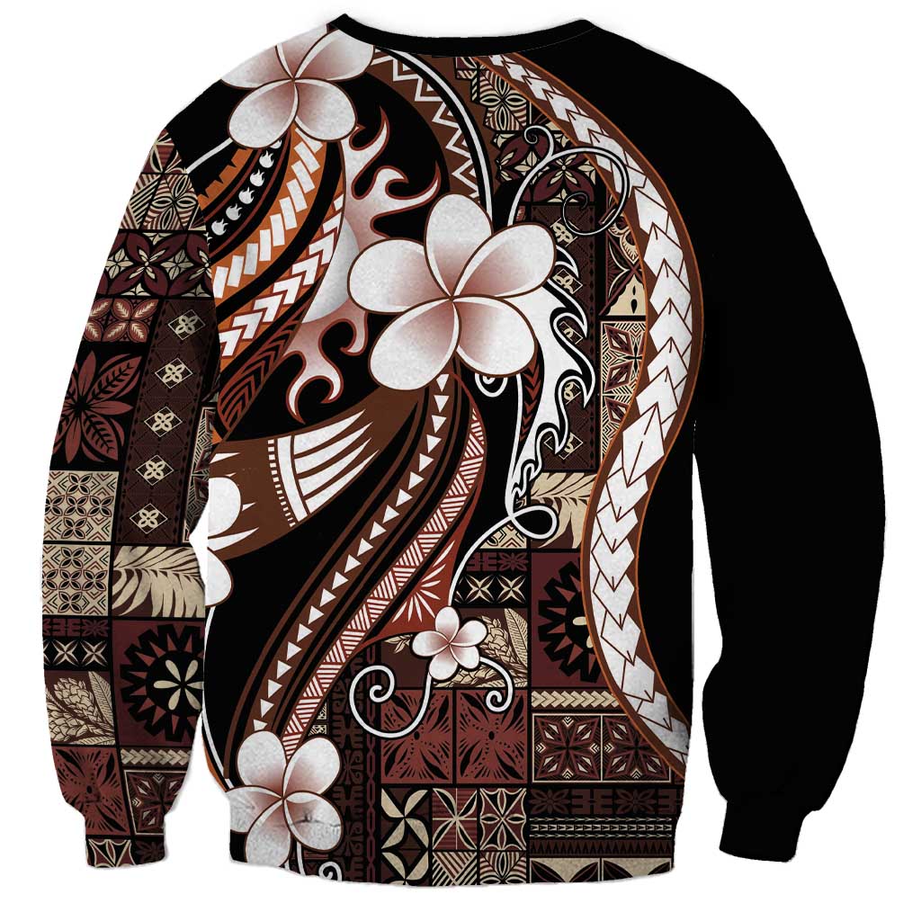 Samoa Siapo Tribal Pattern Sweatshirt Brown Polynesian Plumeria Tapa Motif LT9 - Polynesian Pride