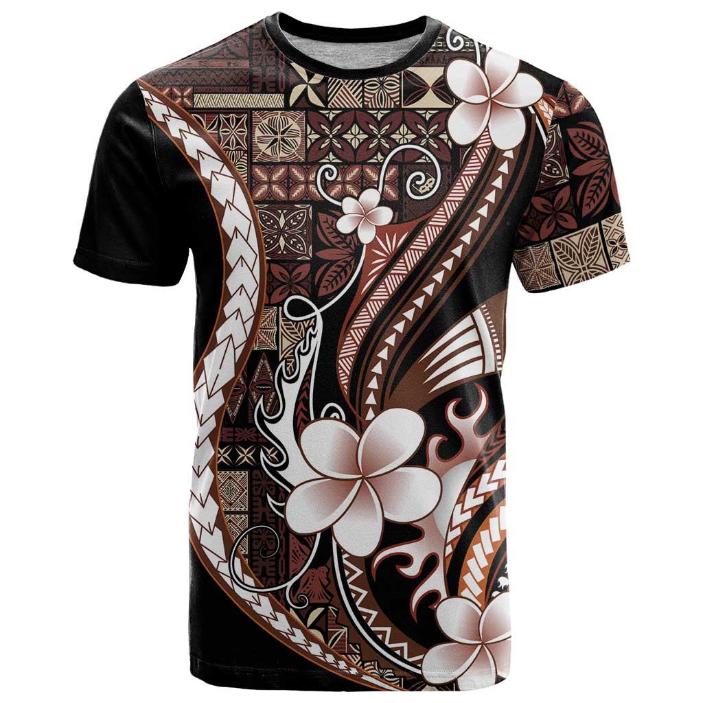 Samoa Siapo Tribal Pattern T Shirt Brown Polynesian Plumeria Tapa Motif LT9 Brown - Polynesian Pride
