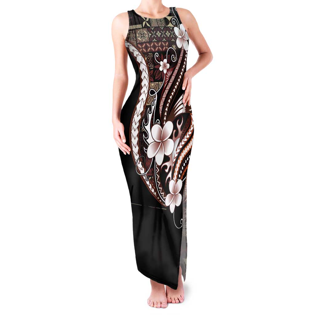 Samoa Siapo Tribal Pattern Tank Maxi Dress Brown Polynesian Plumeria Tapa Motif LT9 Women Brown - Polynesian Pride
