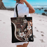 Samoa Siapo Tribal Pattern Tote Bag Brown Polynesian Plumeria Tapa Motif LT9 - Polynesian Pride