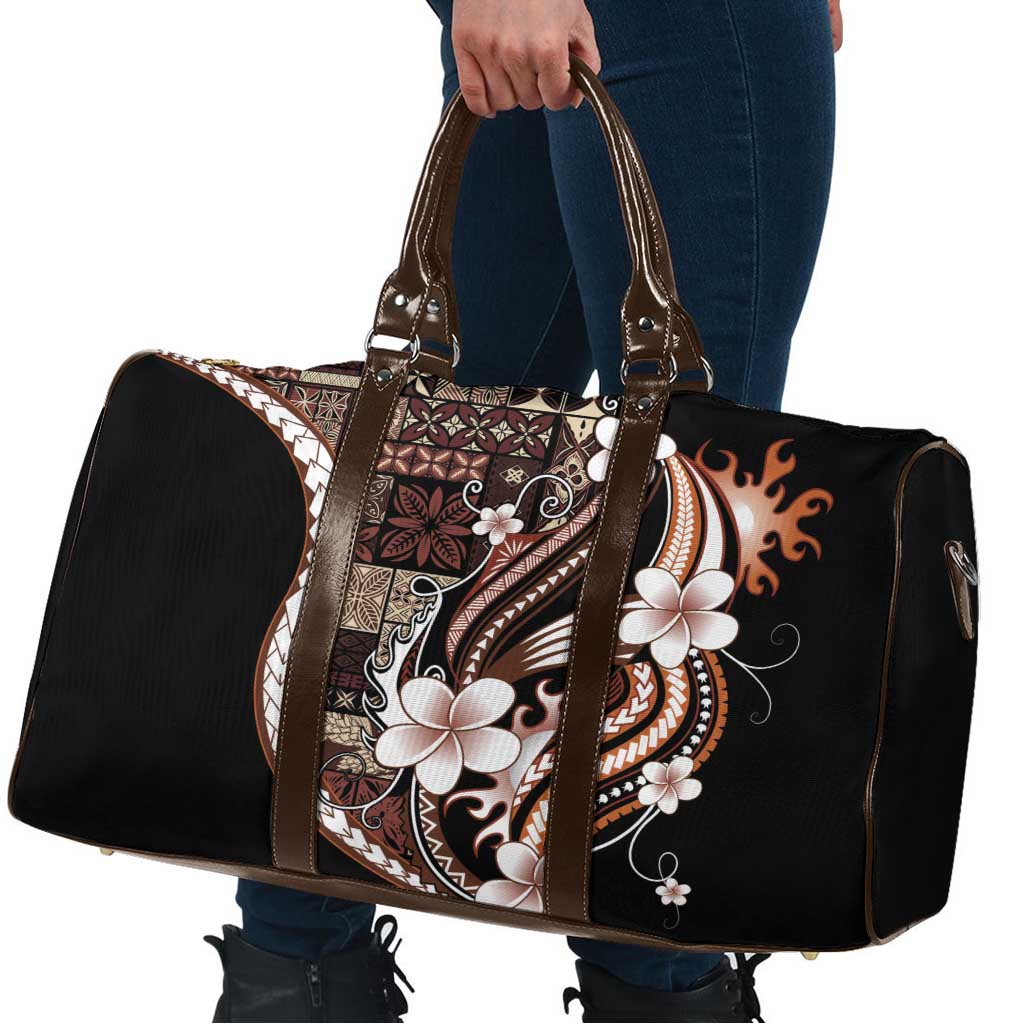Samoa Siapo Tribal Pattern Travel Bag Brown Polynesian Plumeria Tapa Motif