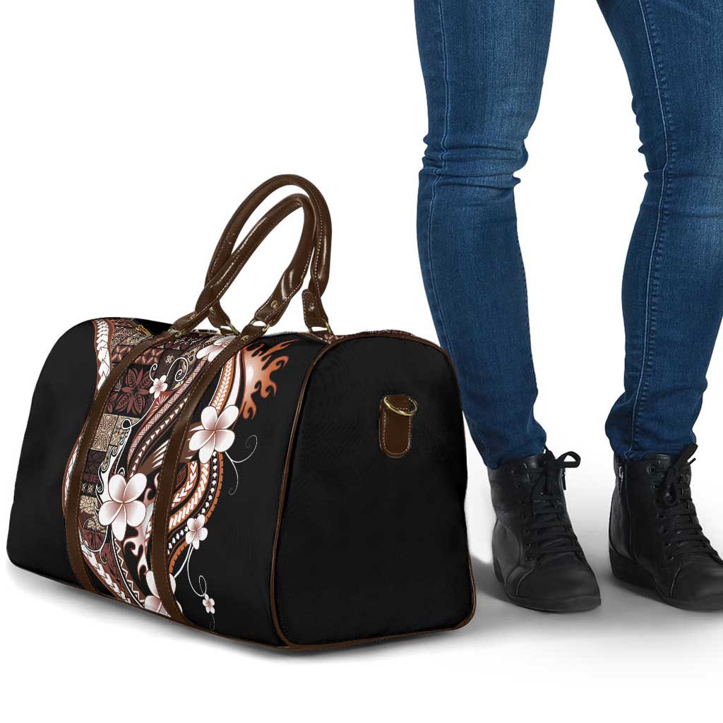 Samoa Siapo Tribal Pattern Travel Bag Brown Polynesian Plumeria Tapa Motif