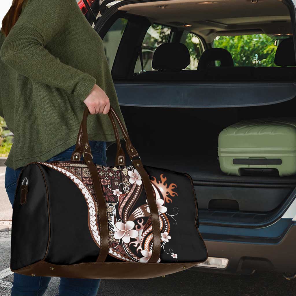 Samoa Siapo Tribal Pattern Travel Bag Brown Polynesian Plumeria Tapa Motif