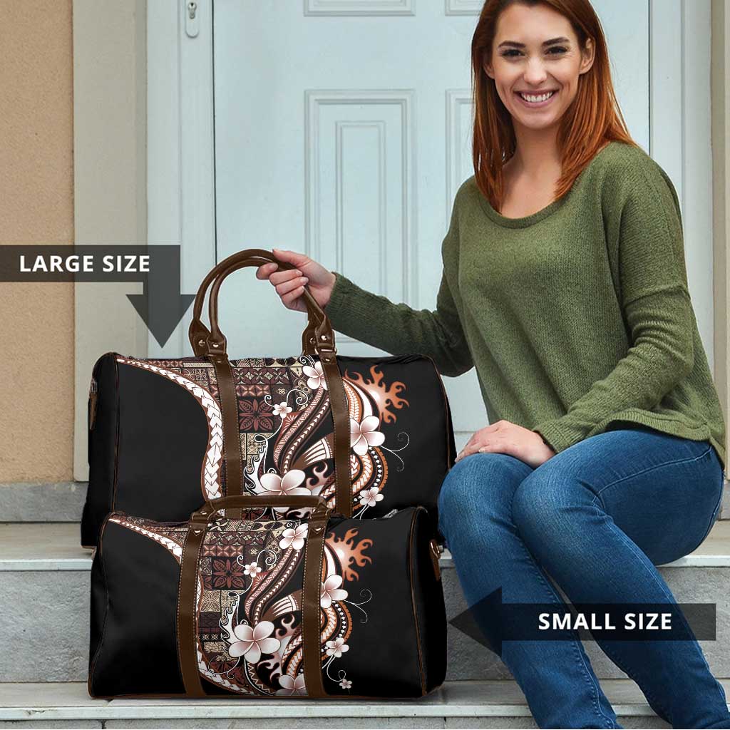 Samoa Siapo Tribal Pattern Travel Bag Brown Polynesian Plumeria Tapa Motif