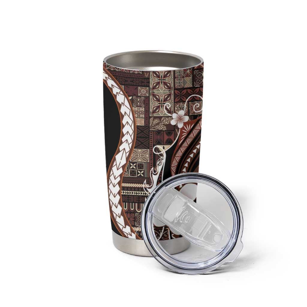 Samoa Siapo Tribal Pattern Tumbler Cup Brown Polynesian Plumeria Tapa Motif LT9 - Polynesian Pride