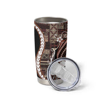 Samoa Siapo Tribal Pattern Tumbler Cup Brown Polynesian Plumeria Tapa Motif LT9 - Polynesian Pride