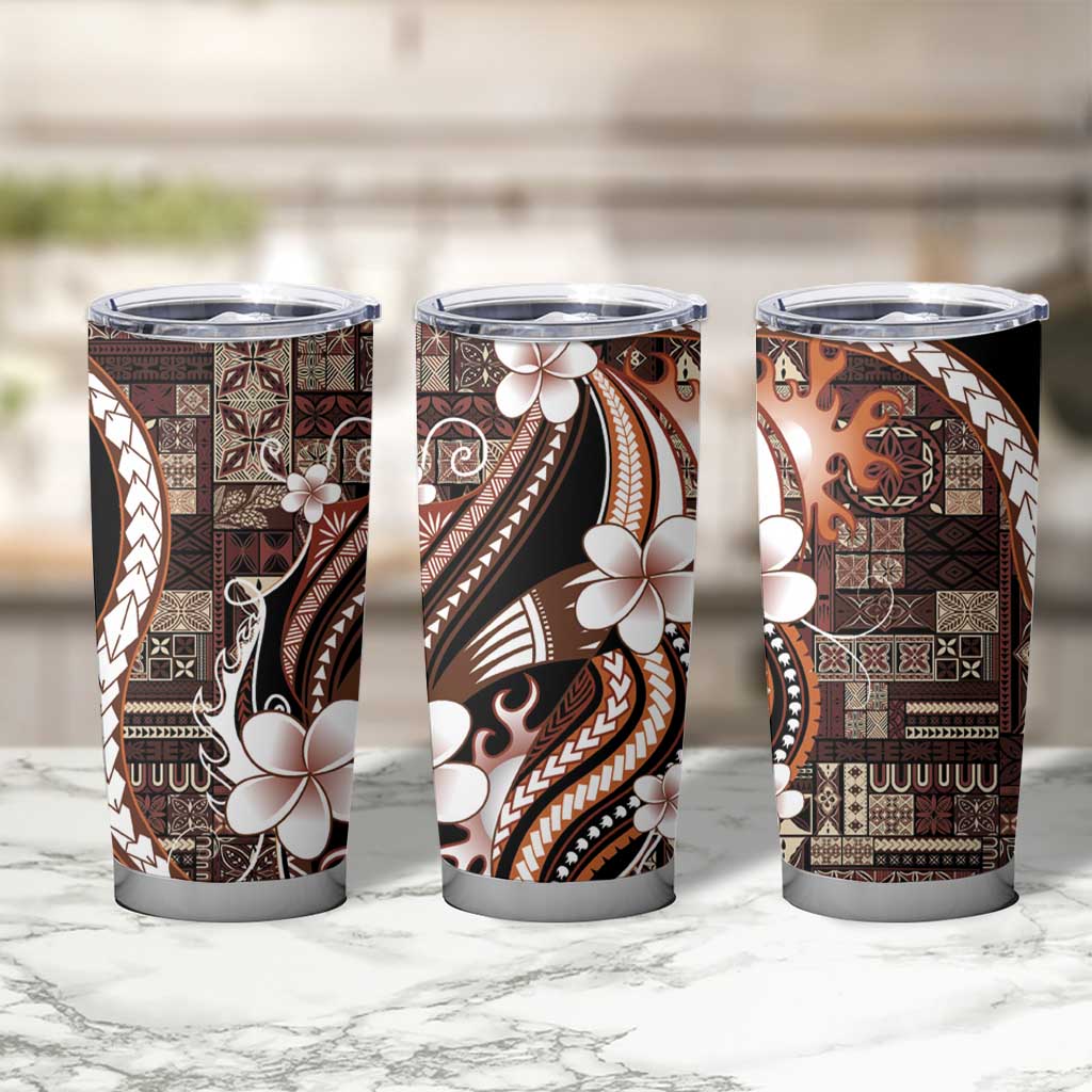 Samoa Siapo Tribal Pattern Tumbler Cup Brown Polynesian Plumeria Tapa Motif LT9 - Polynesian Pride
