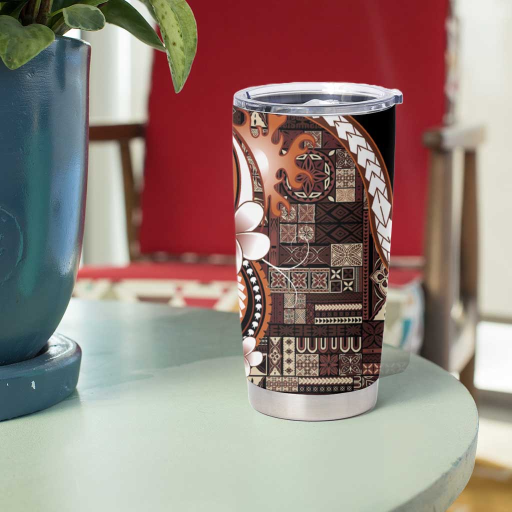 Samoa Siapo Tribal Pattern Tumbler Cup Brown Polynesian Plumeria Tapa Motif LT9 - Polynesian Pride