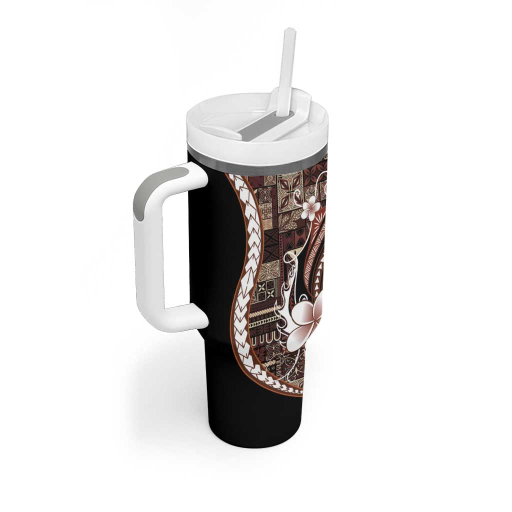 Samoa Siapo Tribal Pattern Tumbler With Handle Brown Polynesian Plumeria Tapa Motif LT9 - Polynesian Pride