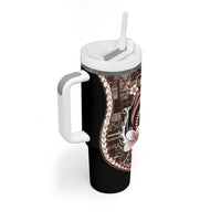 Samoa Siapo Tribal Pattern Tumbler With Handle Brown Polynesian Plumeria Tapa Motif LT9 - Polynesian Pride