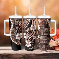 Samoa Siapo Tribal Pattern Tumbler With Handle Brown Polynesian Plumeria Tapa Motif LT9 - Polynesian Pride
