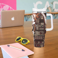 Samoa Siapo Tribal Pattern Tumbler With Handle Brown Polynesian Plumeria Tapa Motif LT9 - Polynesian Pride
