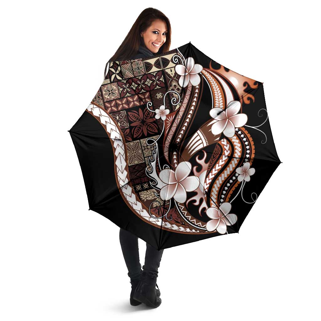 Samoa Siapo Tribal Pattern Umbrella Brown Polynesian Plumeria Tapa Motif