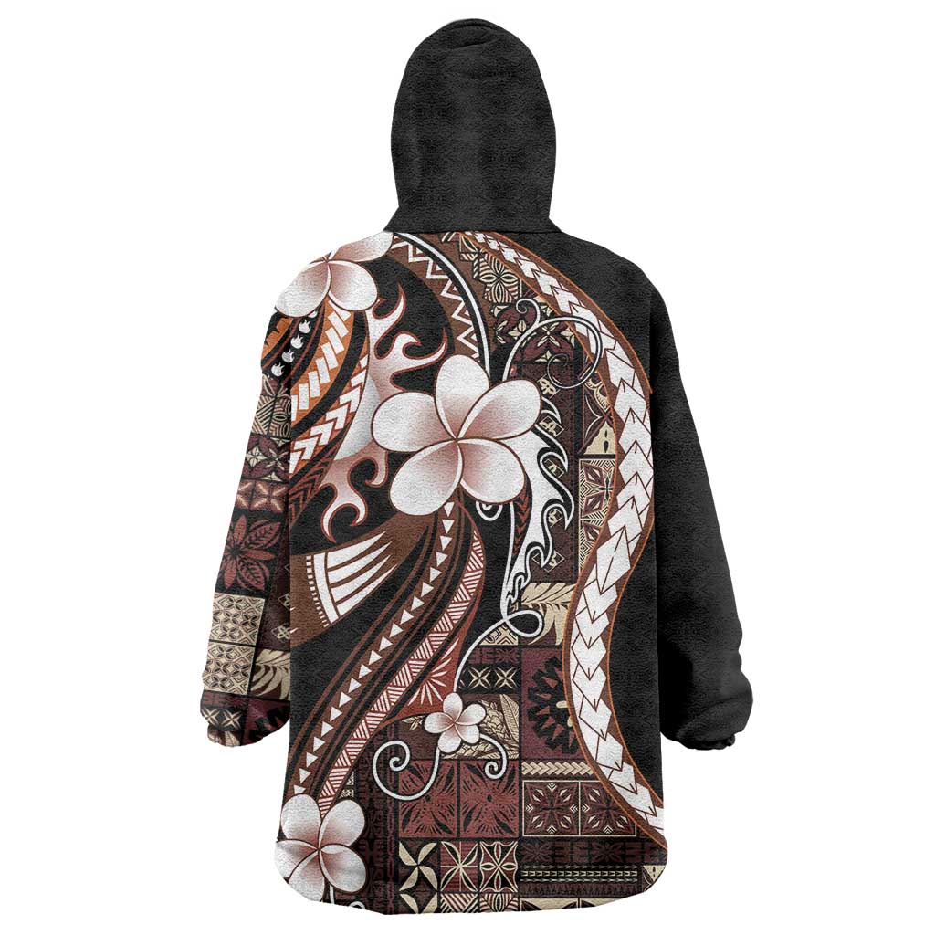 Samoa Siapo Tribal Pattern Wearable Blanket Hoodie Brown Polynesian Plumeria Tapa Motif LT9 - Polynesian Pride