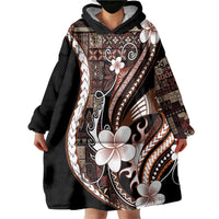Samoa Siapo Tribal Pattern Wearable Blanket Hoodie Brown Polynesian Plumeria Tapa Motif LT9 - Polynesian Pride