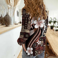 Samoa Siapo Tribal Pattern Women Casual Shirt Brown Polynesian Plumeria Tapa Motif LT9 - Polynesian Pride