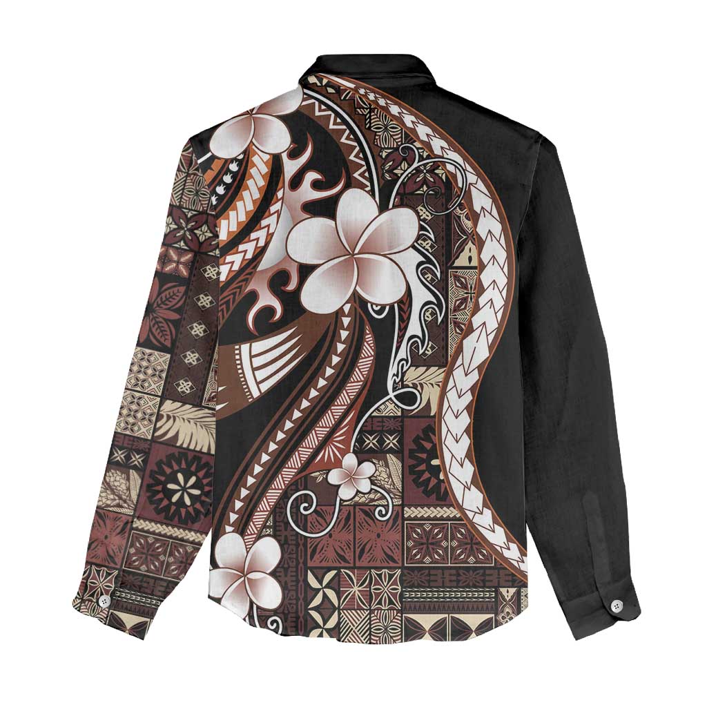 Samoa Siapo Tribal Pattern Women Casual Shirt Brown Polynesian Plumeria Tapa Motif LT9 - Polynesian Pride