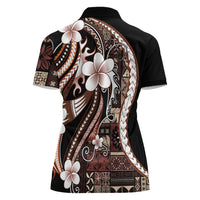 Samoa Siapo Tribal Pattern Women Polo Shirt Brown Polynesian Plumeria Tapa Motif LT9 - Polynesian Pride