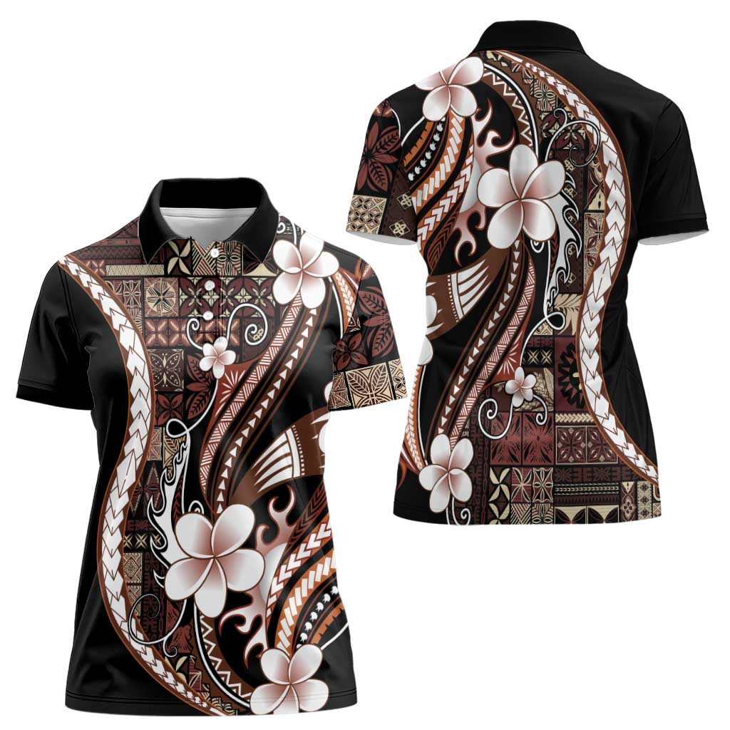 Samoa Siapo Tribal Pattern Women Polo Shirt Brown Polynesian Plumeria Tapa Motif LT9 - Polynesian Pride