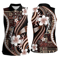 Samoa Siapo Tribal Pattern Women Sleeveless Polo Shirt Brown Polynesian Plumeria Tapa Motif LT9 - Polynesian Pride