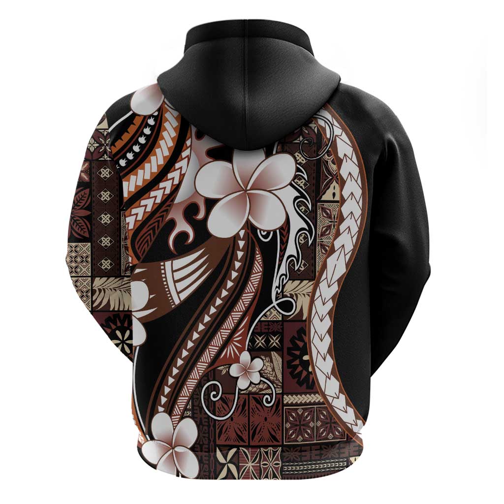 Samoa Siapo Tribal Pattern Zip Hoodie Brown Polynesian Plumeria Tapa Motif LT9 - Polynesian Pride