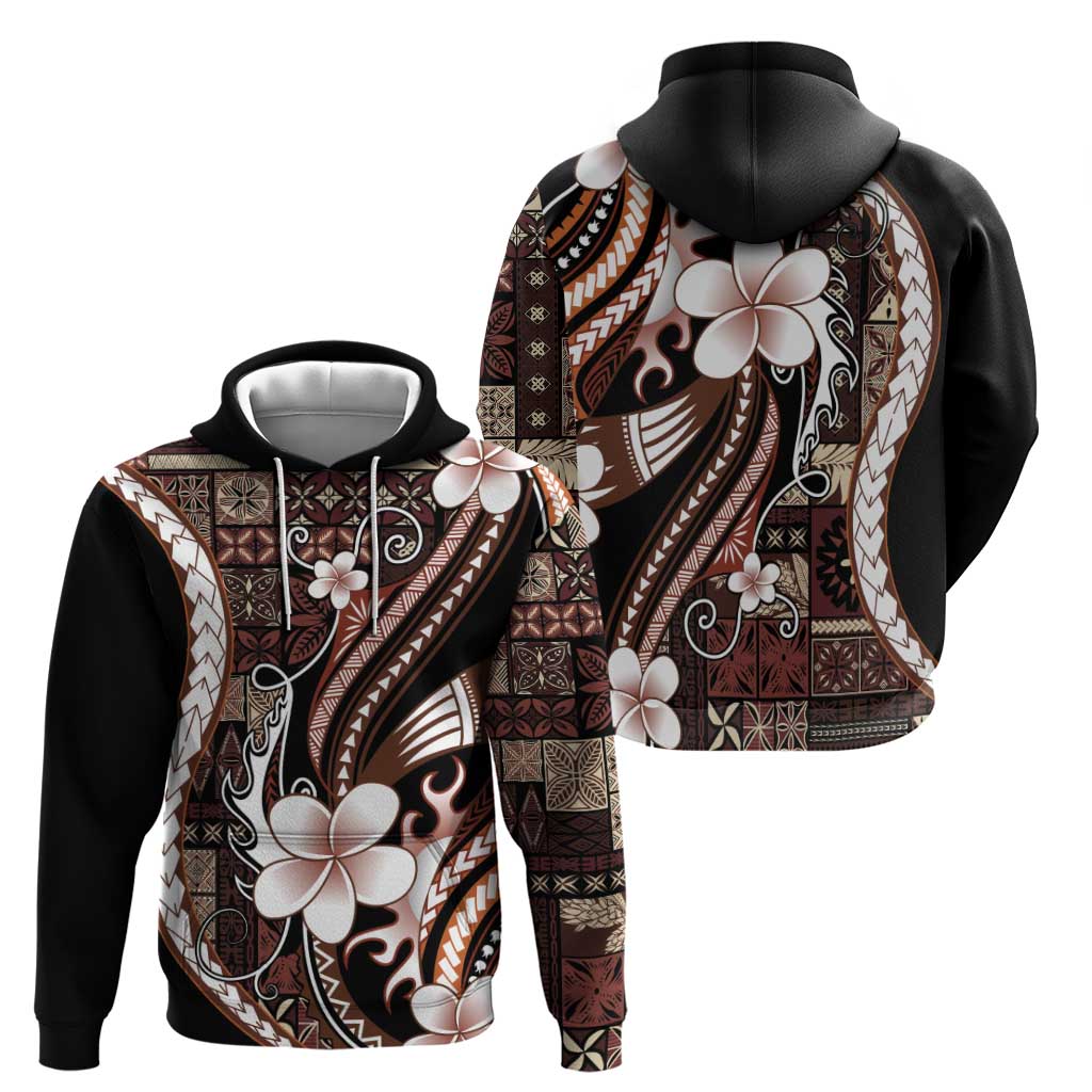 Samoa Siapo Tribal Pattern Zip Hoodie Brown Polynesian Plumeria Tapa Motif LT9 - Polynesian Pride