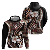 Samoa Siapo Tribal Pattern Zip Hoodie Brown Polynesian Plumeria Tapa Motif LT9 - Polynesian Pride