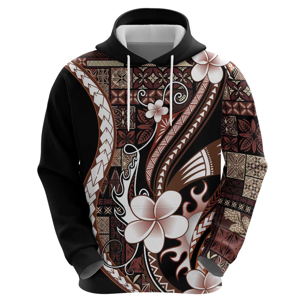Samoa Siapo Tribal Pattern Zip Hoodie Brown Polynesian Plumeria Tapa Motif LT9 - Polynesian Pride