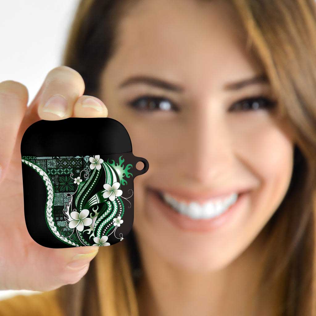 Samoa Siapo Tribal Pattern AirPods Case Forest Green Polynesian Plumeria Tapa Motif