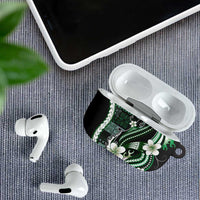 Samoa Siapo Tribal Pattern AirPods Case Forest Green Polynesian Plumeria Tapa Motif