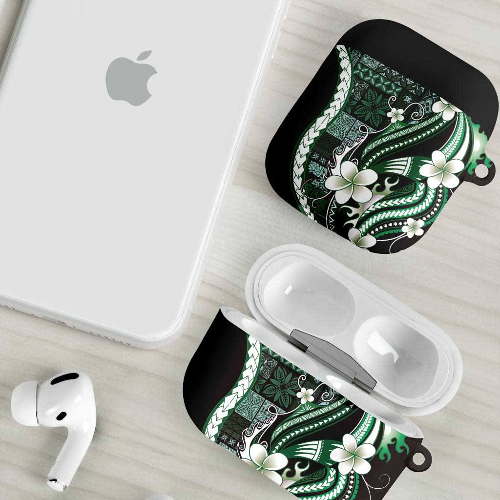 Samoa Siapo Tribal Pattern AirPods Case Forest Green Polynesian Plumeria Tapa Motif