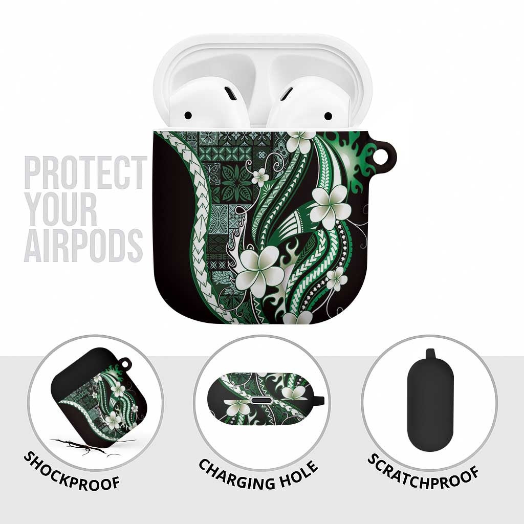Samoa Siapo Tribal Pattern AirPods Case Forest Green Polynesian Plumeria Tapa Motif