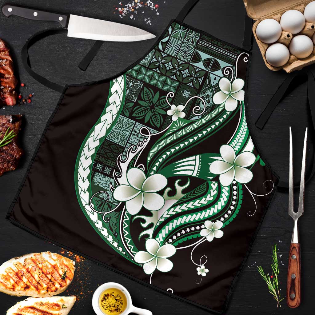 Samoa Siapo Tribal Pattern Apron Forest Green Polynesian Plumeria Tapa Motif