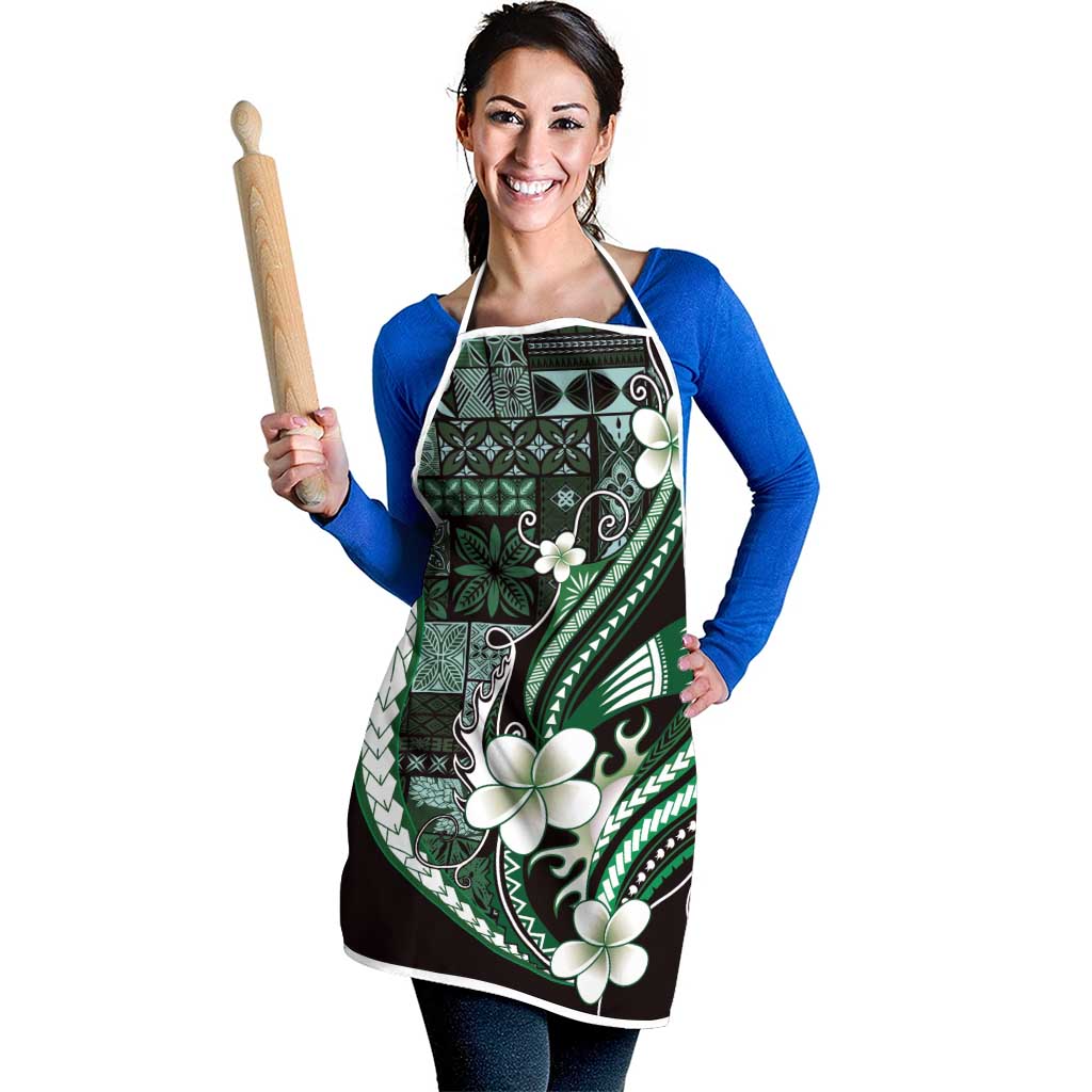 Samoa Siapo Tribal Pattern Apron Forest Green Polynesian Plumeria Tapa Motif