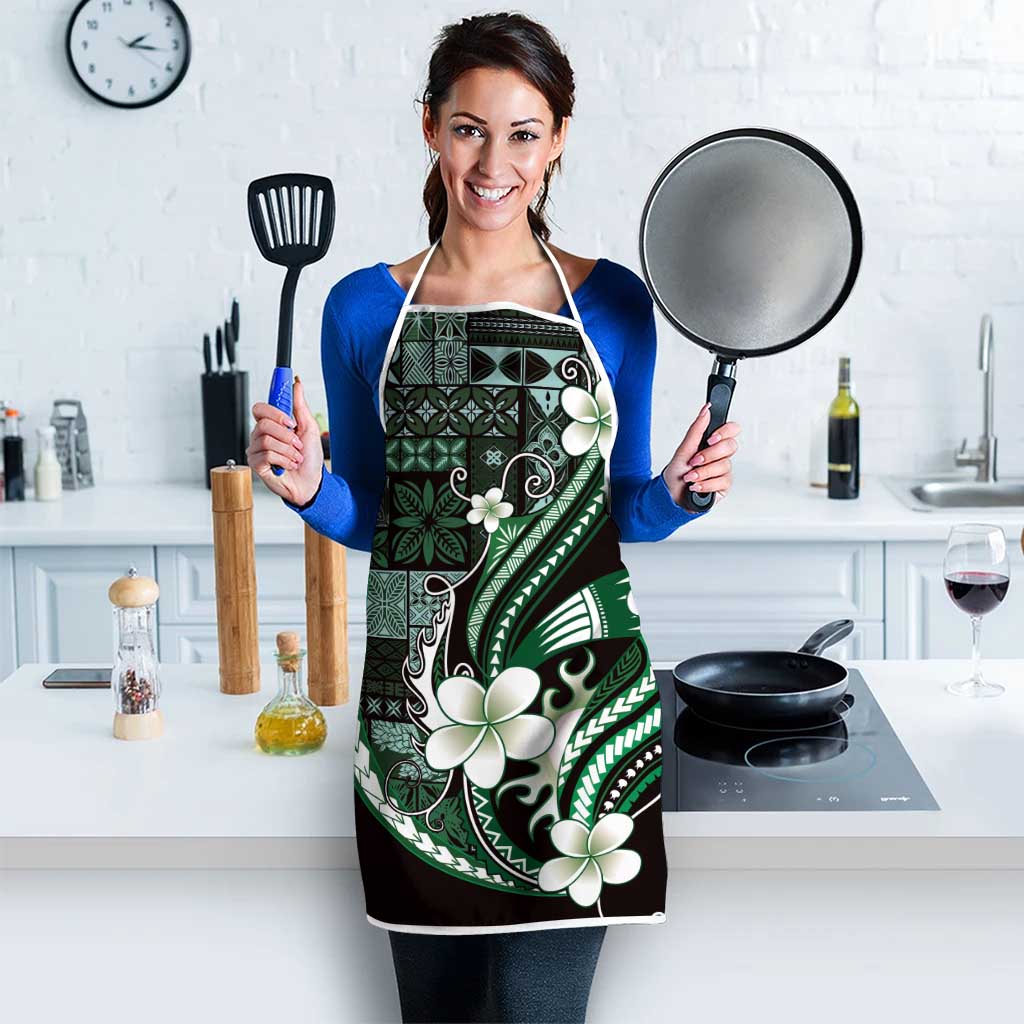 Samoa Siapo Tribal Pattern Apron Forest Green Polynesian Plumeria Tapa Motif