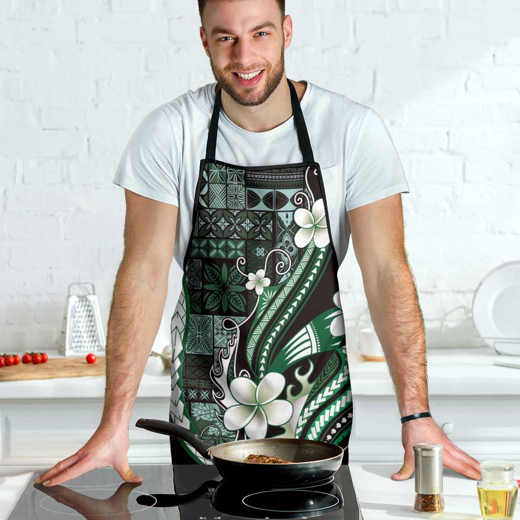 Samoa Siapo Tribal Pattern Apron Forest Green Polynesian Plumeria Tapa Motif
