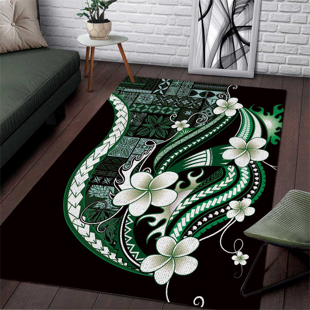 Samoa Siapo Tribal Pattern Area Rug Forest Green Polynesian Plumeria Tapa Motif LT9 Green - Polynesian Pride