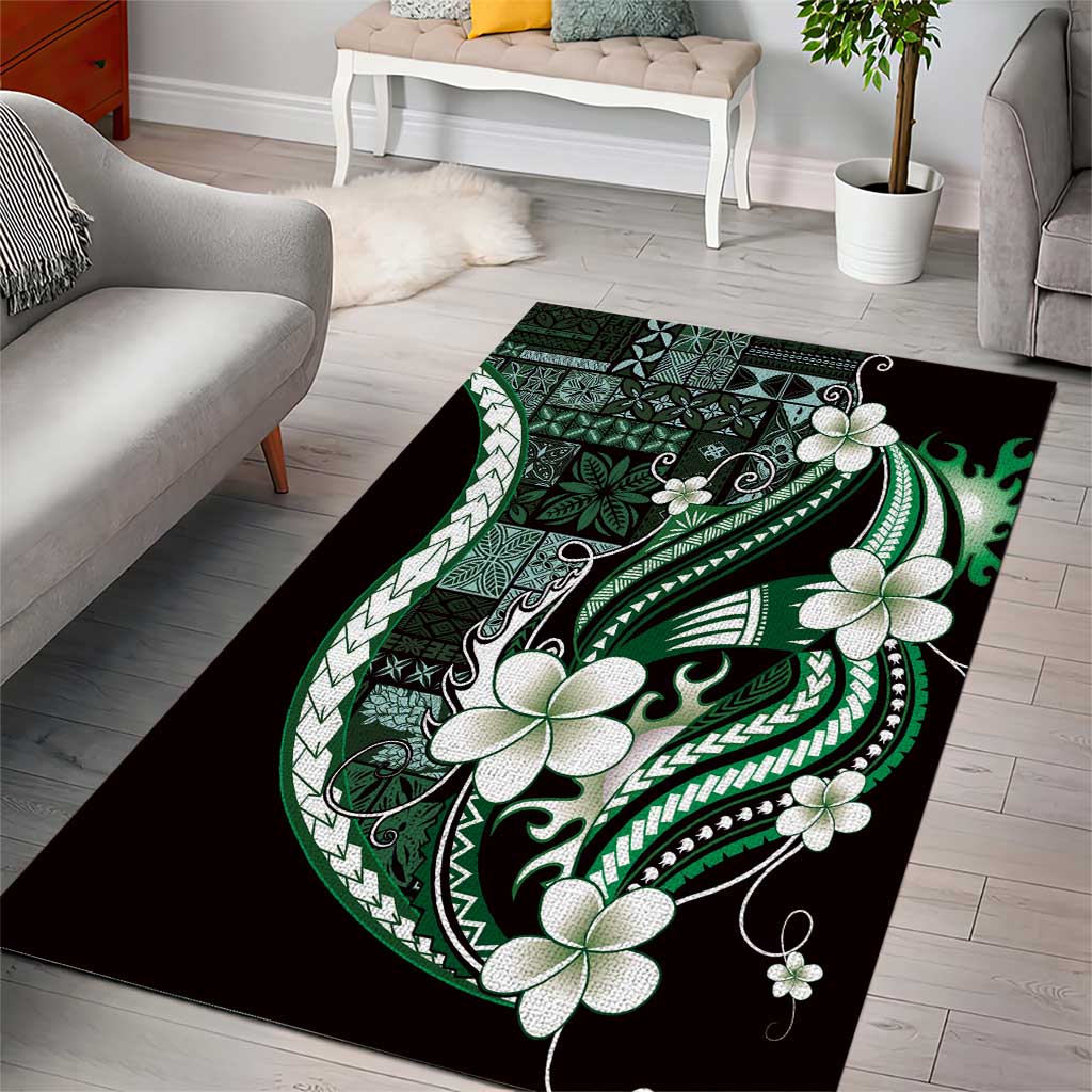 Samoa Siapo Tribal Pattern Area Rug Forest Green Polynesian Plumeria Tapa Motif LT9 - Polynesian Pride
