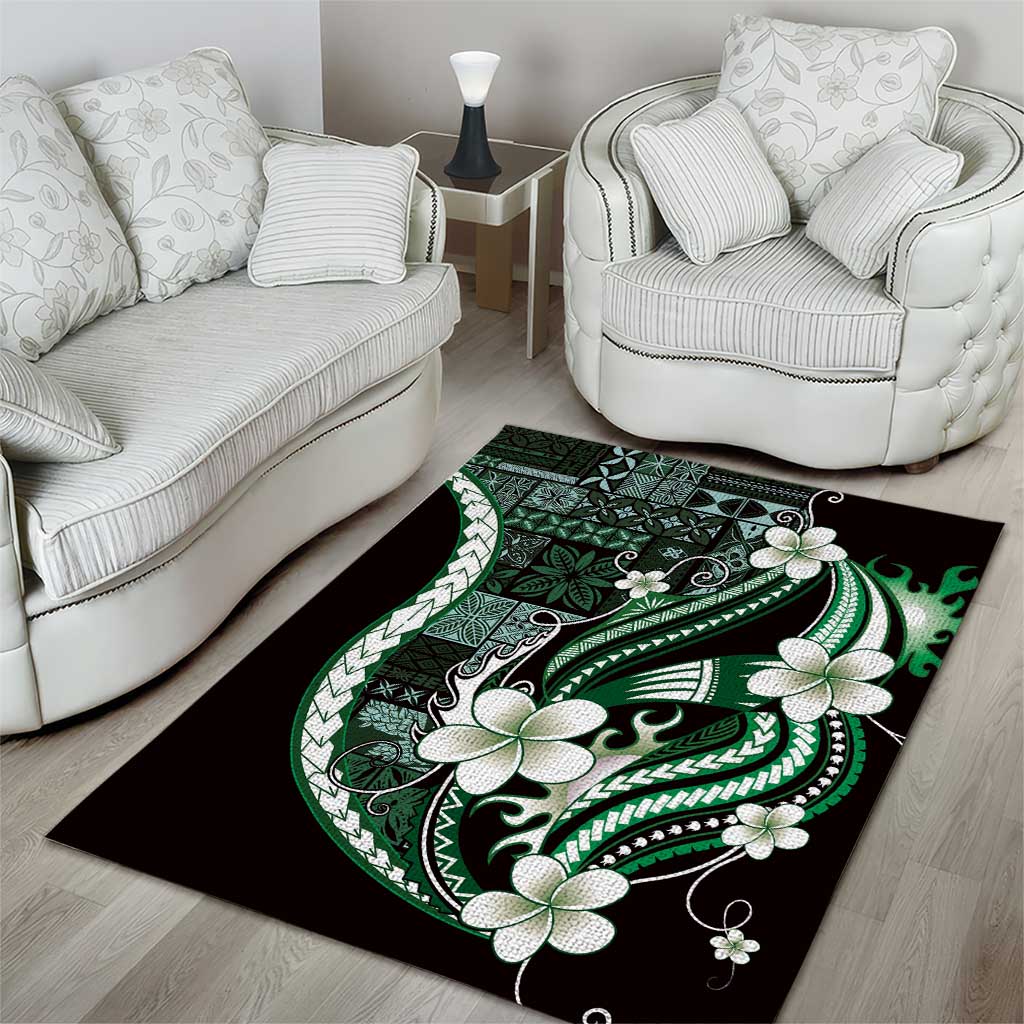 Samoa Siapo Tribal Pattern Area Rug Forest Green Polynesian Plumeria Tapa Motif LT9 - Polynesian Pride