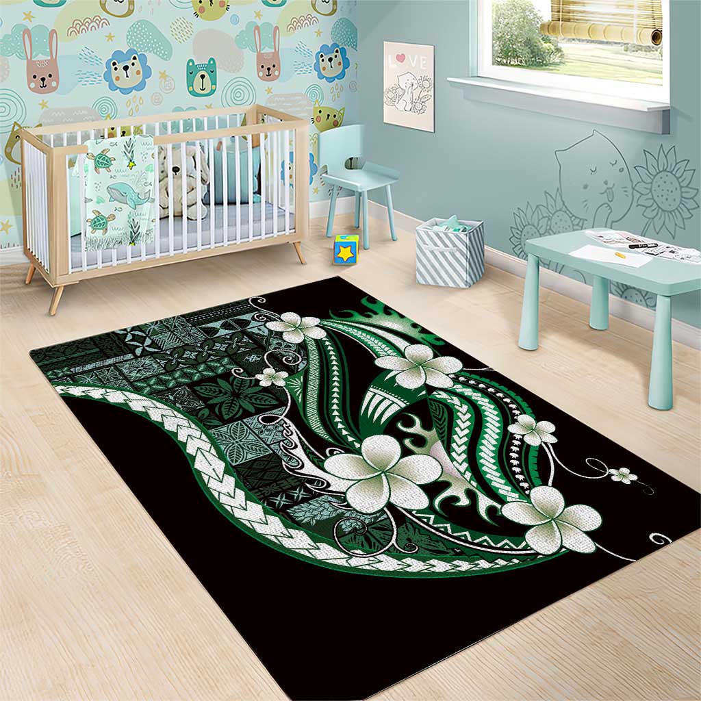 Samoa Siapo Tribal Pattern Area Rug Forest Green Polynesian Plumeria Tapa Motif LT9 - Polynesian Pride