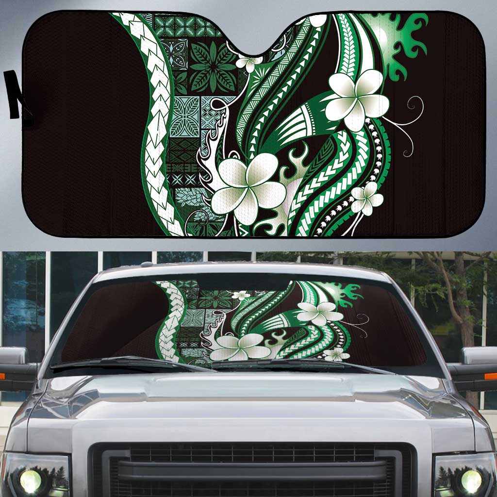 Samoa Siapo Tribal Pattern Auto Sun Shade Forest Green Polynesian Plumeria Tapa Motif LT9 Green - Polynesian Pride