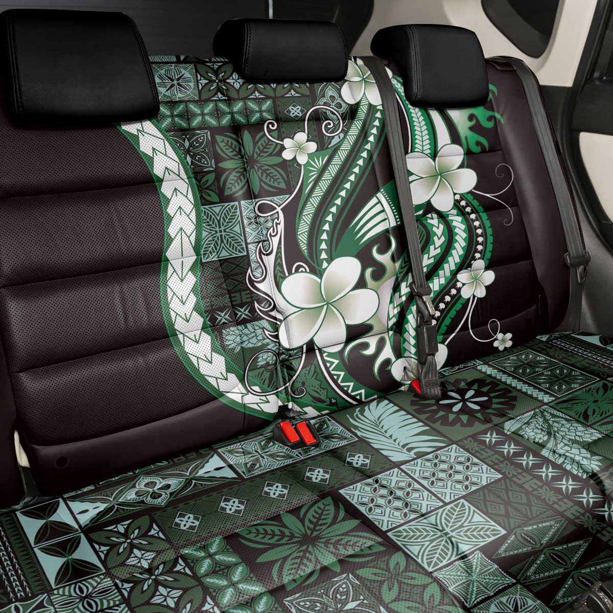 Samoa Siapo Tribal Pattern Back Car Seat Cover Forest Green Polynesian Plumeria Tapa Motif LT9 - Polynesian Pride