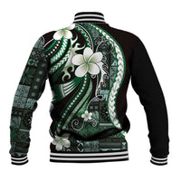 Samoa Siapo Tribal Pattern Baseball Jacket Forest Green Polynesian Plumeria Tapa Motif LT9 - Polynesian Pride
