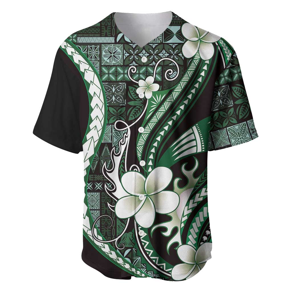 Samoa Siapo Tribal Pattern Baseball Jersey Forest Green Polynesian Plumeria Tapa Motif LT9 Green - Polynesian Pride