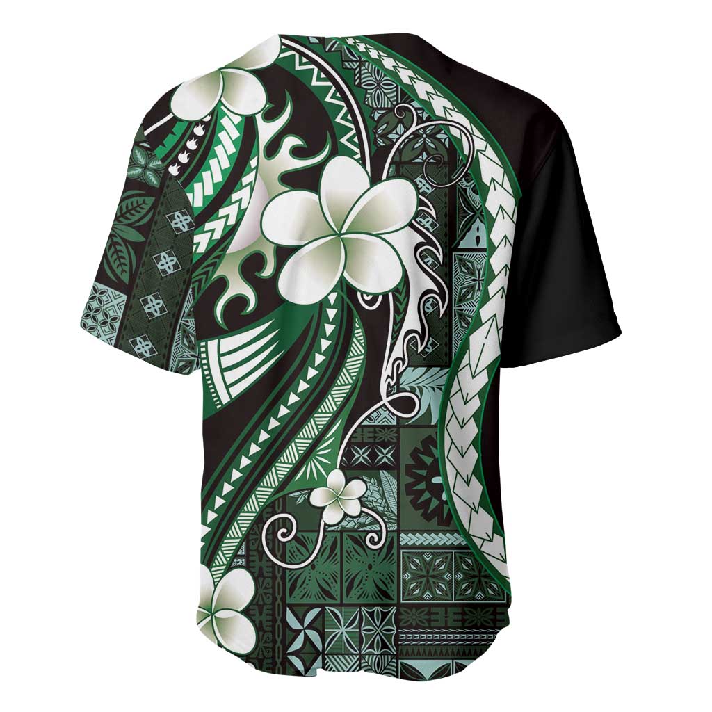 Samoa Siapo Tribal Pattern Baseball Jersey Forest Green Polynesian Plumeria Tapa Motif LT9 - Polynesian Pride