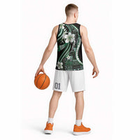 Samoa Siapo Tribal Pattern Basketball Jersey Forest Green Polynesian Plumeria Tapa Motif LT9 - Polynesian Pride