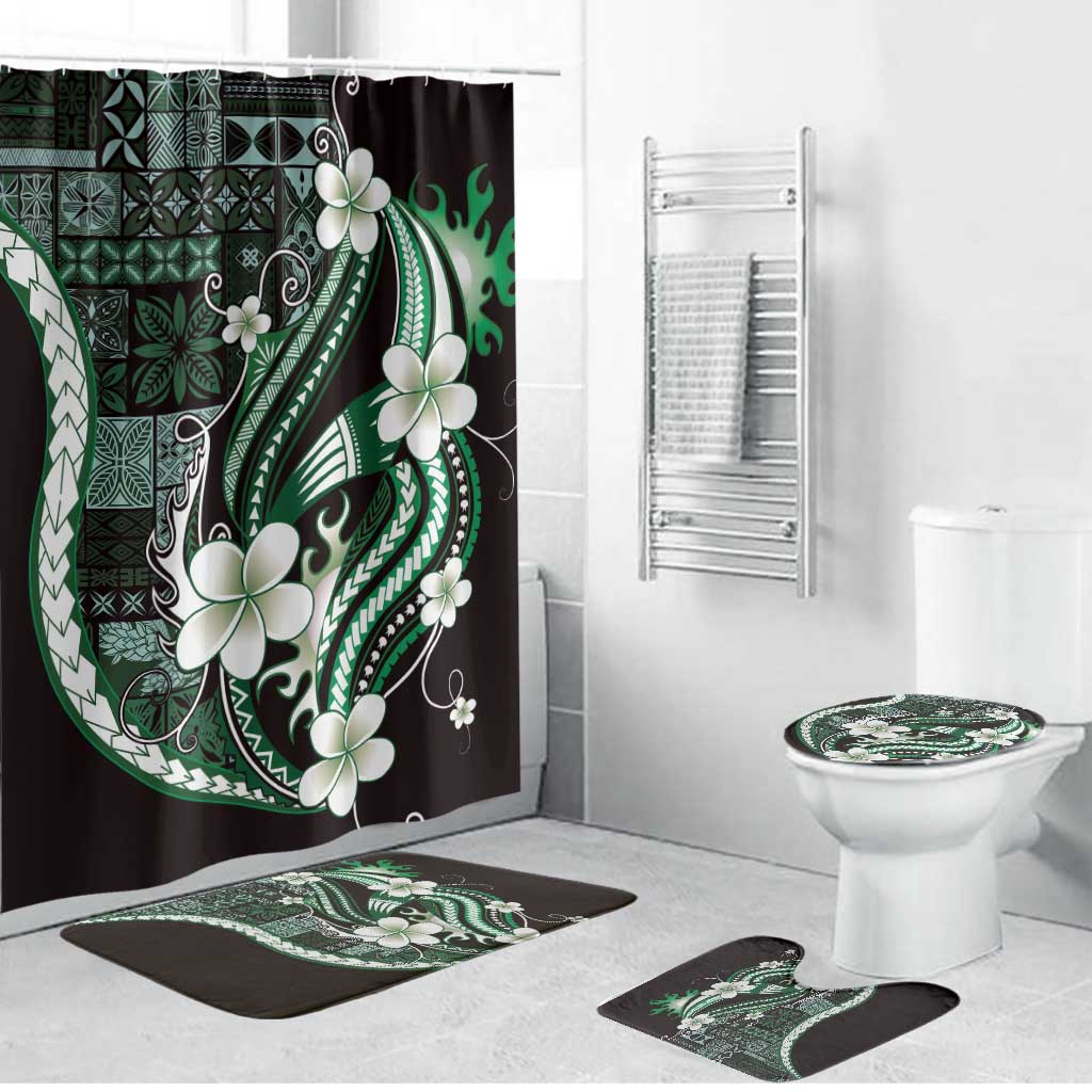 Samoa Siapo Tribal Pattern Bathroom Set Forest Green Polynesian Plumeria Tapa Motif LT9 Bathroom Set (4 pcs) Green - Polynesian Pride