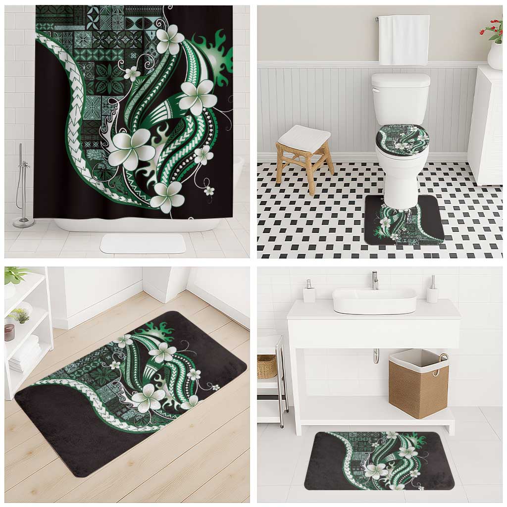 Samoa Siapo Tribal Pattern Bathroom Set Forest Green Polynesian Plumeria Tapa Motif LT9 - Polynesian Pride