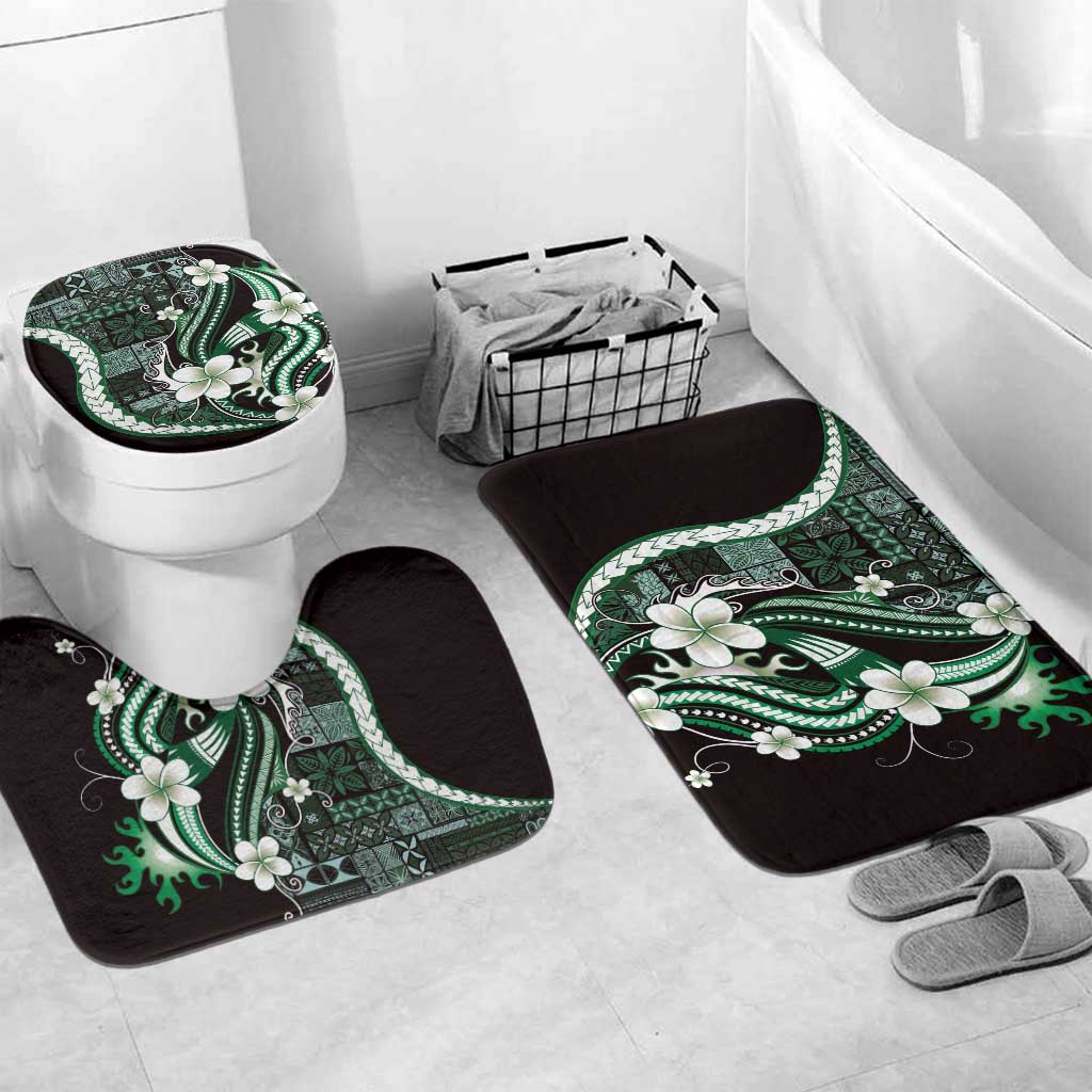 Samoa Siapo Tribal Pattern Bathroom Set Forest Green Polynesian Plumeria Tapa Motif LT9 Mat Set Only (3 pcs) One Size Green - Polynesian Pride