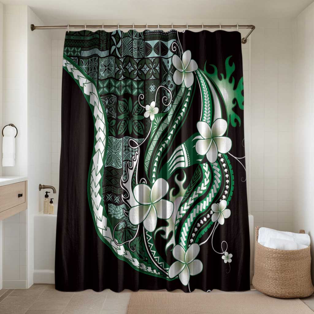 Samoa Siapo Tribal Pattern Bathroom Set Forest Green Polynesian Plumeria Tapa Motif LT9 Shower Curtain Only Green - Polynesian Pride